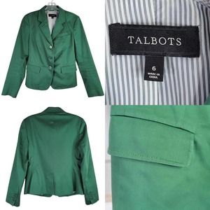 Talbots Women's Blazer Size 6 Emerald Green Lined Cotton Stretch Knit